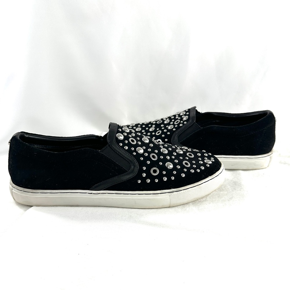 Sam Edelman Black Suede Women Size 9.5 Low Top Slip On Sneaker Grommets Studs - Picture 5 of 8